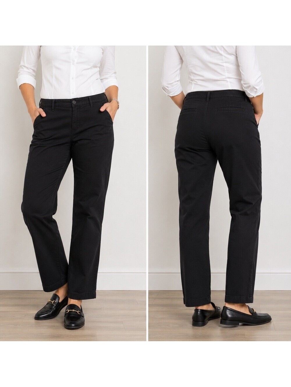 Talbots Pants Womens 12 Black Relaxed Chino Pockets Career Office Casual Preppy